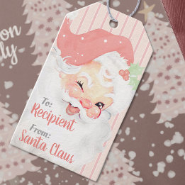 Étiquettes-cadeau Noel de Noël du Père Noël rose Vintage