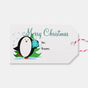 Étiquettes-cadeau Noël de pingouin de neige Joyeux