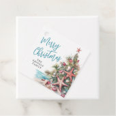 Étiquettes Cadeau Noël de plage tropicale (En situation)