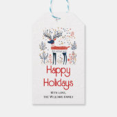 Étiquettes-cadeau Noël de style scandinave cerf rouge bleu (Dos)