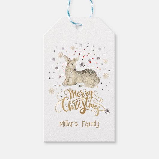 Étiquettes-cadeau Noël Deer & Joyeux Noël Typographie (Devant)