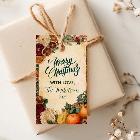 Étiquettes-cadeau Noël d'orange et de fruits séchés rustiques