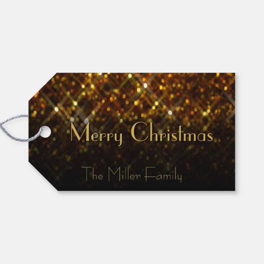Étiquettes-cadeau Noël doré étincelant (Dos (Horizontal))
