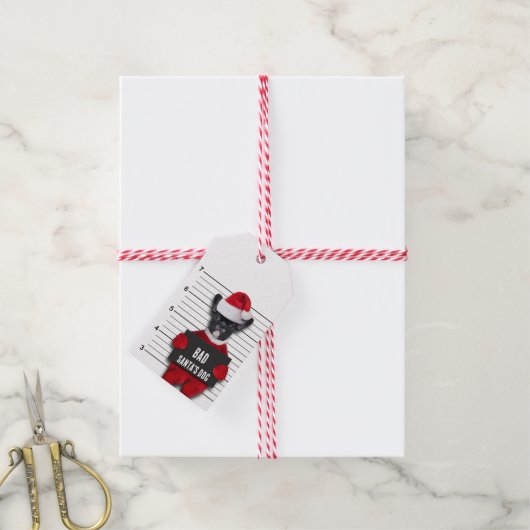 Étiquettes-cadeau Noël Drôle Mugshot Mauvais Chien Père Noël (Avec de la ficelle)