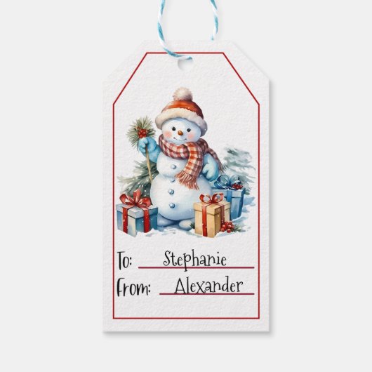 Étiquettes-cadeau Noël du bonhomme de neige mignon (1) (Dos)