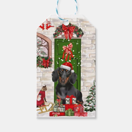 Étiquettes-cadeau Noël du chien Dachshund (Devant)