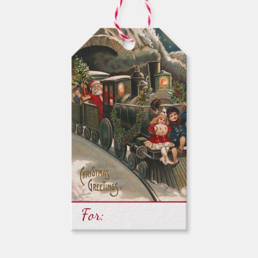 Étiquettes-cadeau Noël du Noël du train du Père Noël (Devant)