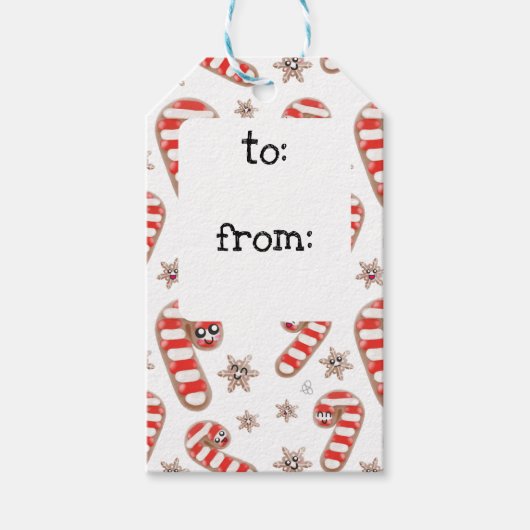 Étiquettes-cadeau Noël du pain de gingembre de Kawaii (Devant)