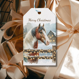 Étiquettes-cadeau Noël du pays Cheval Brown et Blanc