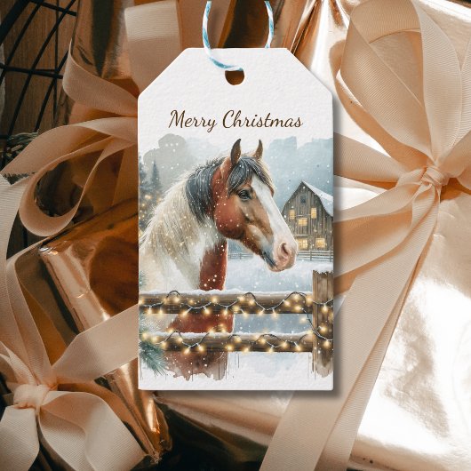 Étiquettes-cadeau Noël du pays Cheval Brown et Blanc