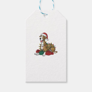 Étiquettes-cadeau Noël Éclairage Santa Chapeau grand chien Danse Noë