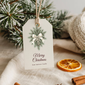 Étiquettes-cadeau Noël élégant Ruban Blanc Pin Perles