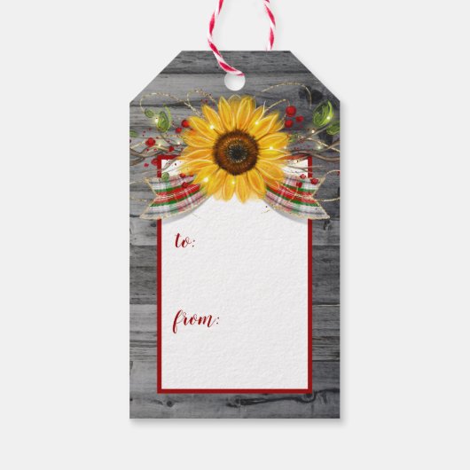 Étiquettes-cadeau Noël en bois rustique de tournesol de renne (Dos)