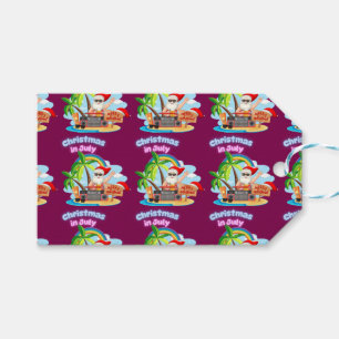 Étiquettes-cadeau Noël en juillet Design tropical de Santa sur la pl