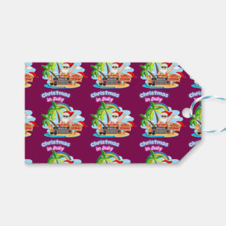 Étiquettes-cadeau Noël en juillet Design tropical de Santa sur la pl