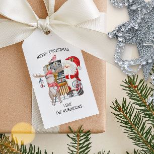 Étiquettes-cadeau Noël familial personnalisé père Noël et Reinde