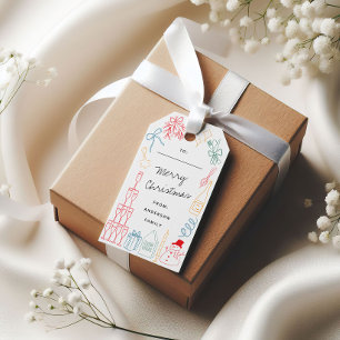 Étiquettes-cadeau Noël fantaisiste et coloré Doodle dessiné à la mai