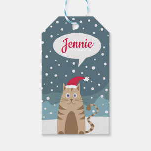 Étiquettes-cadeau Noël fêtes chat père Noël nom de la patte animal