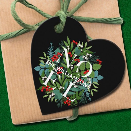 Étiquettes Cadeau NOEL Feuillage Baies Noël Noir