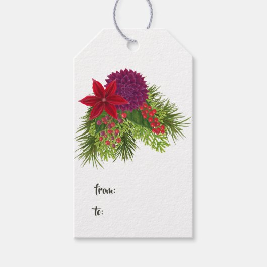 Étiquettes-cadeau Noël floral aquarelle (Devant)