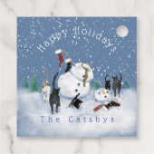 Étiquettes Cadeau Noël Funny Chat Snowman 2 scène (Dos)