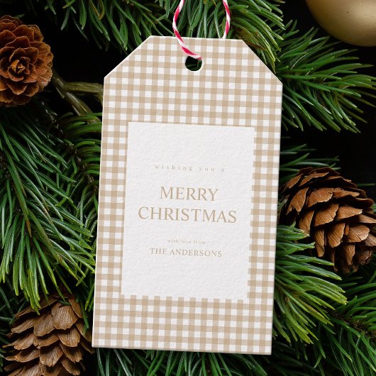 Étiquettes-cadeau Noël Gingham Beige