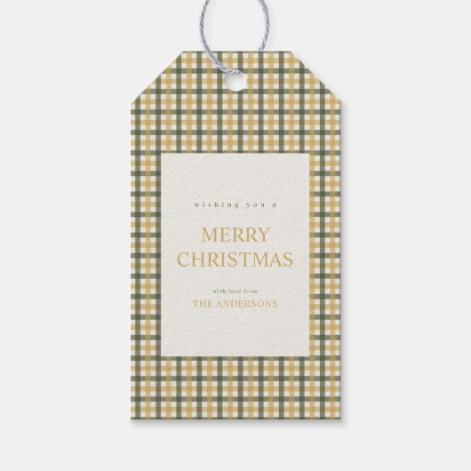 Étiquettes-cadeau Noël Gingham Jaune et Vert (Devant)
