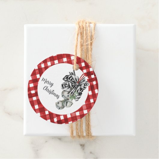Étiquettes Cadeau Noël Gingham Rouge Rustique (En situation)