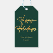 Étiquettes-cadeau Noël Gold Calligraphie Joyeux Vacances Vertes (Devant)