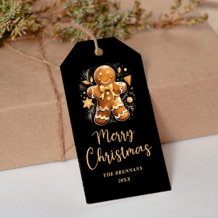 Étiquettes-cadeau Noël Gold Gingerbread Joyeux Festif Fête