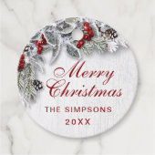 Étiquettes Cadeau Noël Holly Pine Branch Rustic Holiday (Devant)