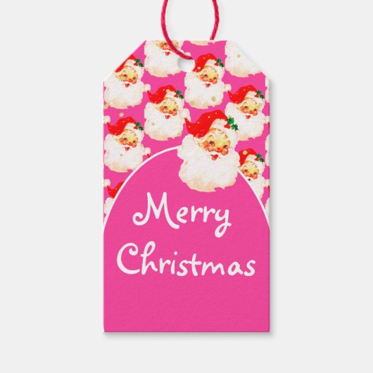 Étiquettes-cadeau Noël Jolly Père Noël Joyeux rose Salutation (Devant)