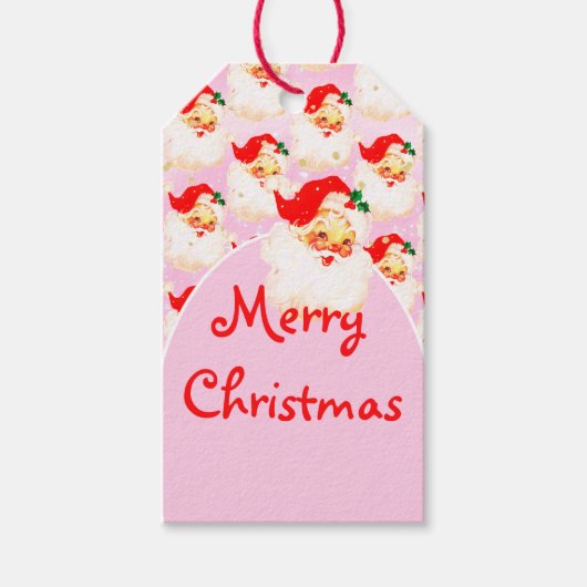 Étiquettes-cadeau Noël Jolly Santa Claus Rose Joyeux Salutation (Devant)