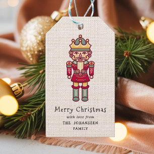 Étiquettes-cadeau Noël joyeux casse-noisette rustique faux bourrelet