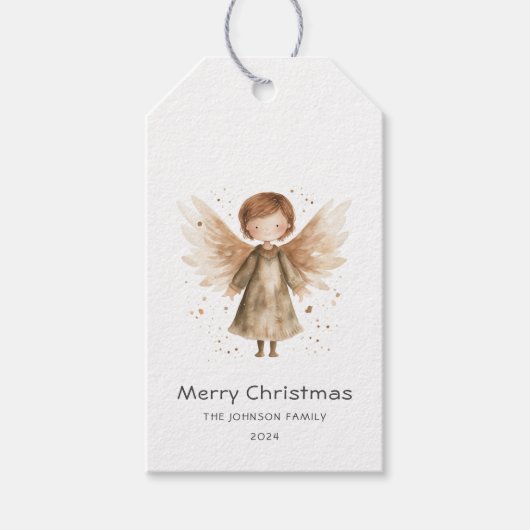 Étiquettes-cadeau Noël mignon Boho Beige Baby Angel (Devant)