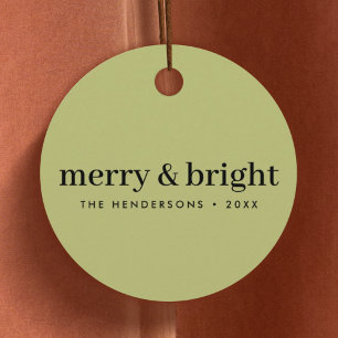 Étiquettes Cadeau Noël minimal Joyeux et vert olive clair