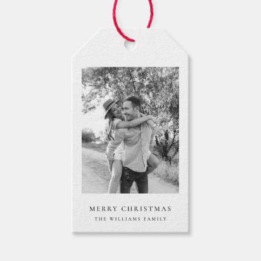 Étiquettes-cadeau Noël minimal | Photo simple en noir et blanc (Devant)