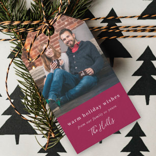 Étiquettes-cadeau Noël moderne Burgundy Maroon Couple Photo