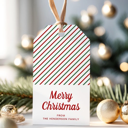 Étiquettes-cadeau Noël Moderne Rayé Rouge et Vert