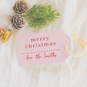 Étiquettes-cadeau Noël moderne rose et rouge blanc Nom de famille
