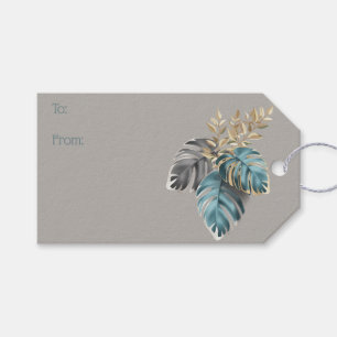 Étiquettes-cadeau Noël moderne Rustique Bleu Terre Tone Feuilles