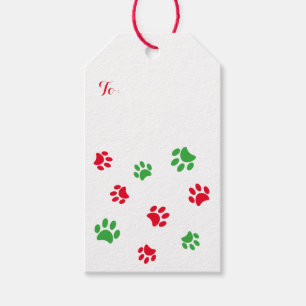 Étiquettes-cadeau Noël motif empreintes de pattes rouges et vertes