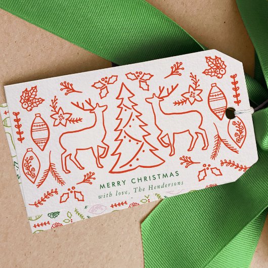 Étiquettes-cadeau Noël Motif scandinave rouge