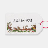 Étiquettes-cadeau Noël Noël Noël Père Noël Sleigh Reindeer frontière (Devant (Horizontal))