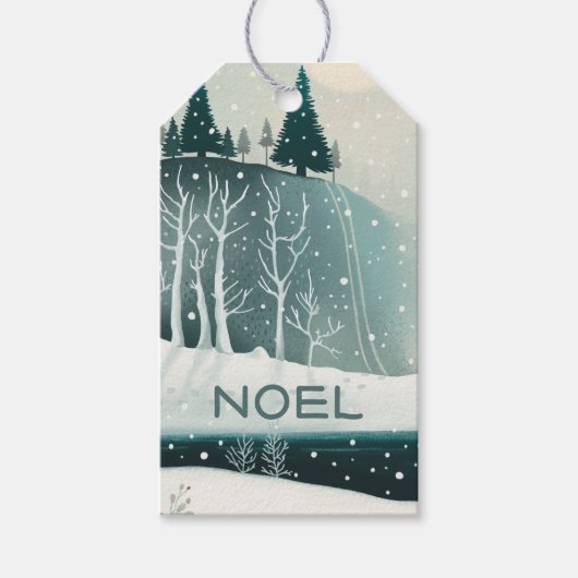 Étiquettes-cadeau NOEL. Noël Vacances hiver Forêt forestière (Devant)