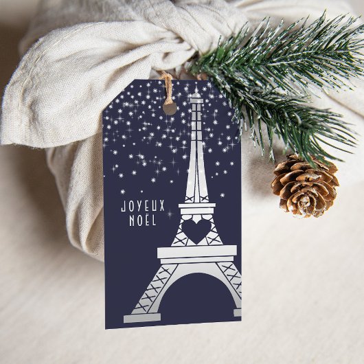 Étiquettes-cadeau Noël parisien avec Tour Eiffel et Neige