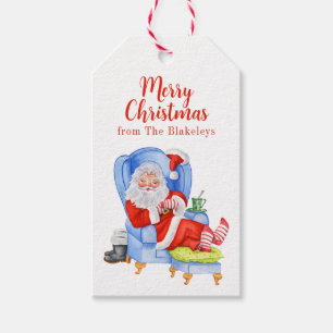 Étiquettes-cadeau Noël Père Noël de l'aquarelle