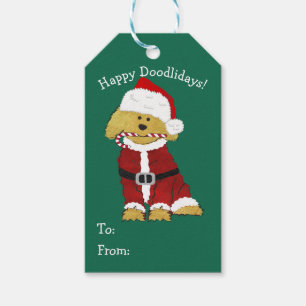 Étiquettes-cadeau Noël personnalisé Goldendoodle Père Noël