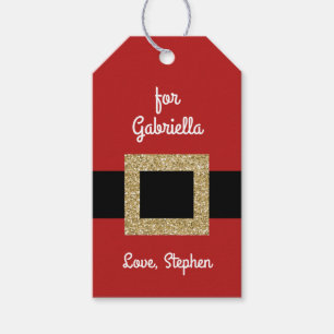 Étiquettes-cadeau Noël personnalisé Père Noël Suit Gold Belt