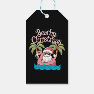 Étiquettes-cadeau Noël Plage Tropicale Vacances Santa Plage